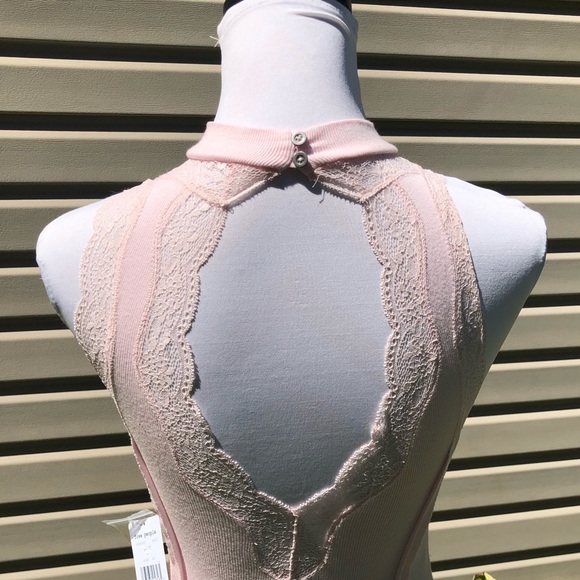 NWT Free People Pink Dale Back Cutout Lace Tank - Picture 10 of 11